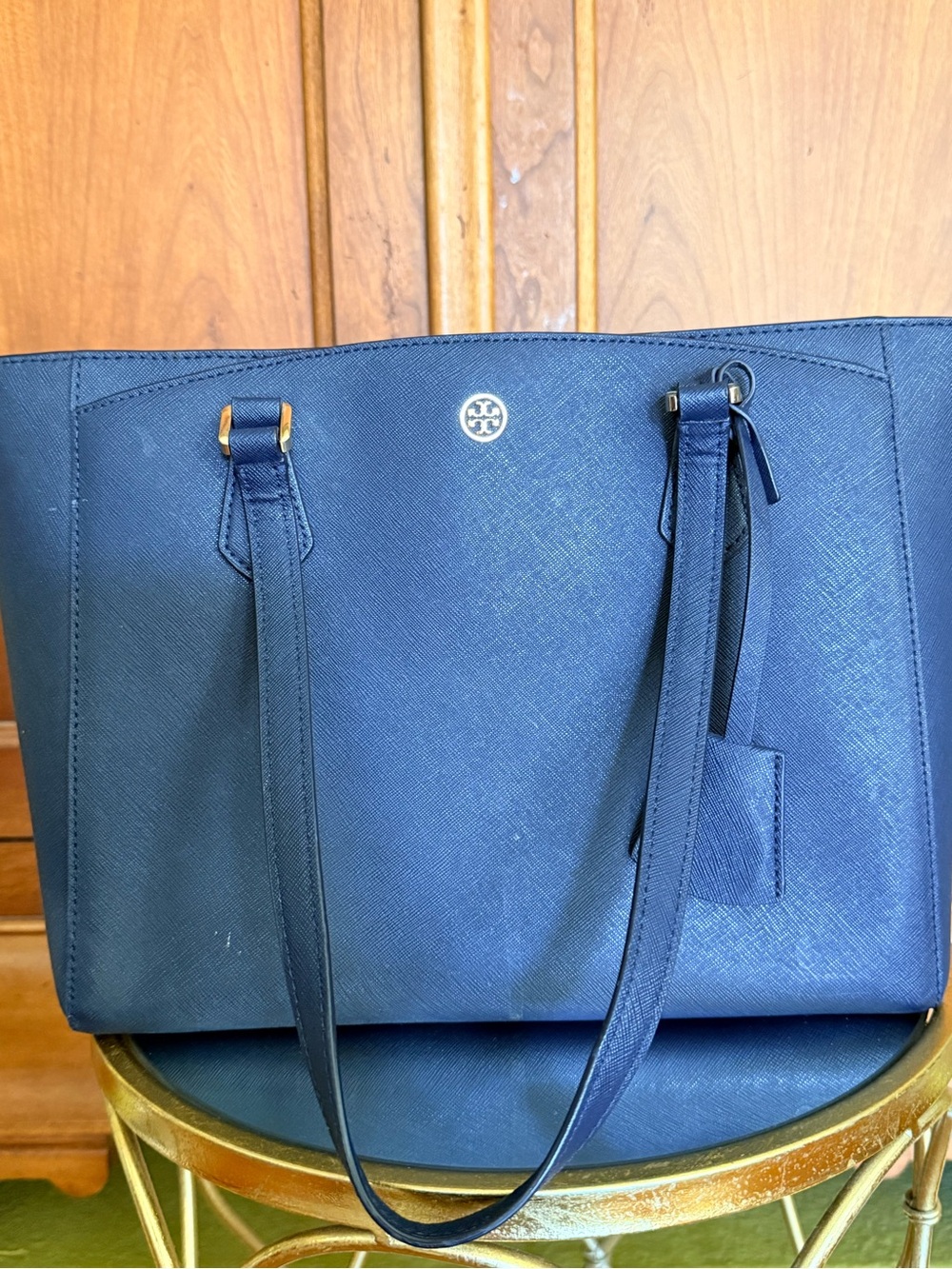 Tory Burch Navy Saffiano Leather Tote